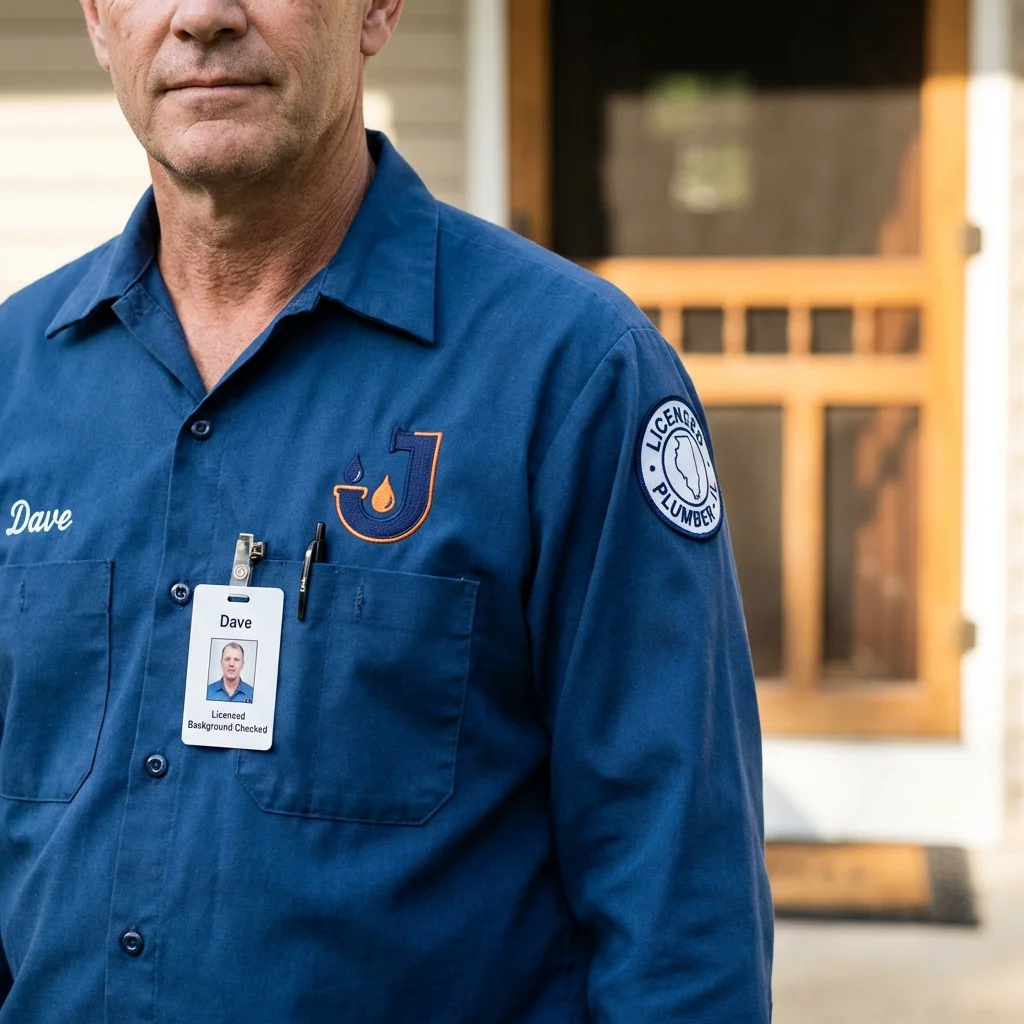 Licensed plumber showing ID badge in Ellensburg, WA