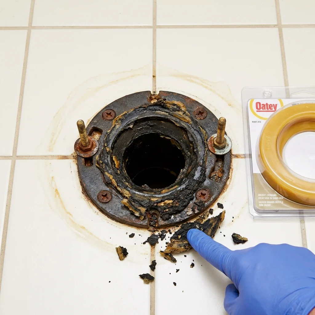 Failed wax ring showing water seepage at the base of a toilet in a Ellensburg, WA home